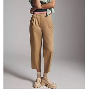NWT Anthropologie EXQUISE Lagenlook Barrel Leg Cotton Chino Pant Khaki Size Med.